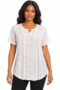 Hastings & Smith White Embroidered Pintuck Tunic Top