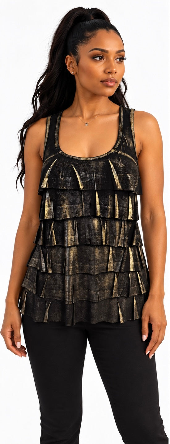 Twenty One Black & Gold Tiered Ruffle Top