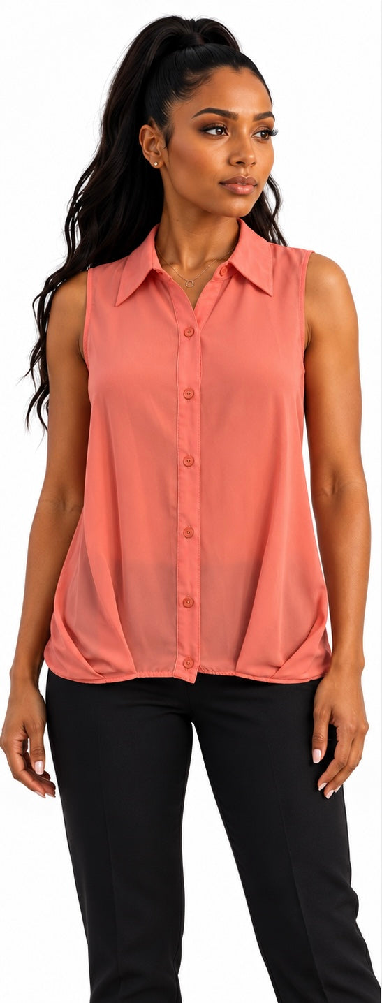 Naked Zebra Coral Sleeveless Button Front Blouse