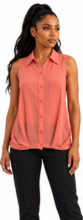 Naked Zebra Coral Sleeveless Button Front Blouse