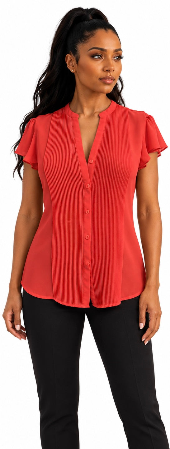 H&M Orange Pintuck Flutter-Sleeve Blouse