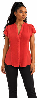 H&M Orange Pintuck Flutter-Sleeve Blouse