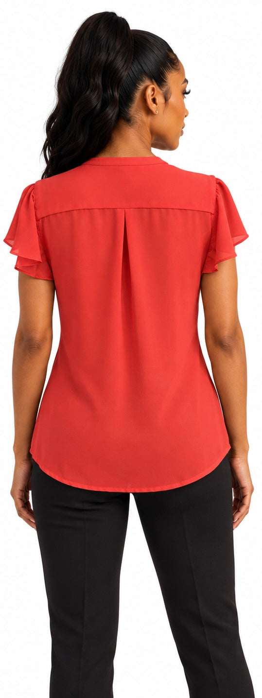 H&M Orange Pintuck Flutter-Sleeve Blouse