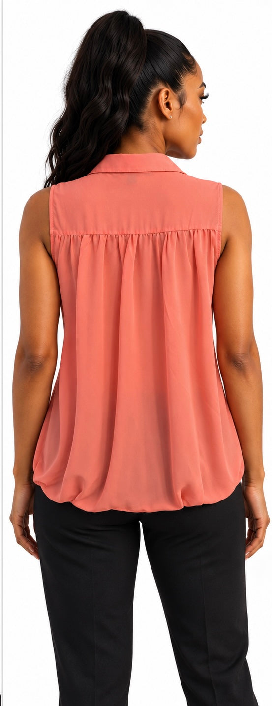 Naked Zebra Coral Sleeveless Button Front Blouse