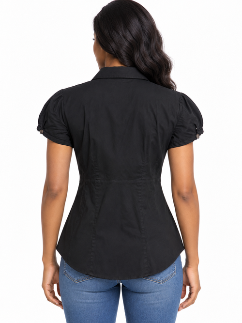 Ann Taylor Tailored Black Short-Sleeve Blouse