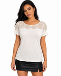 The Limited Ivory Lace-Yoke Short Sleeve Top