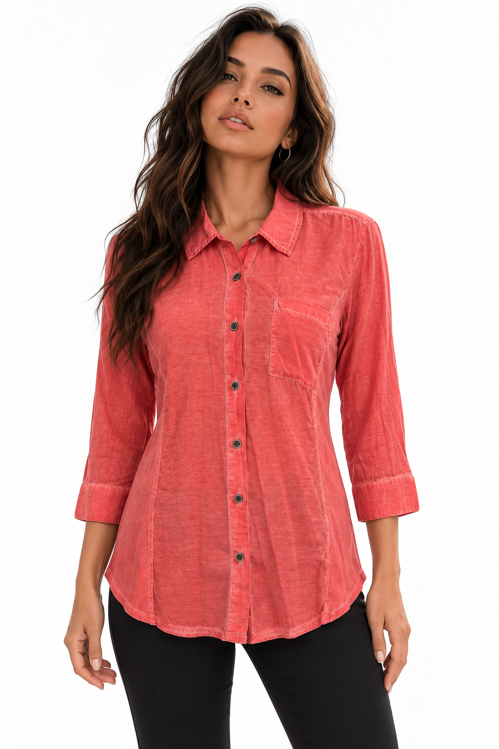 Style & Co. Coral Button-Front Tunic Shirt Size