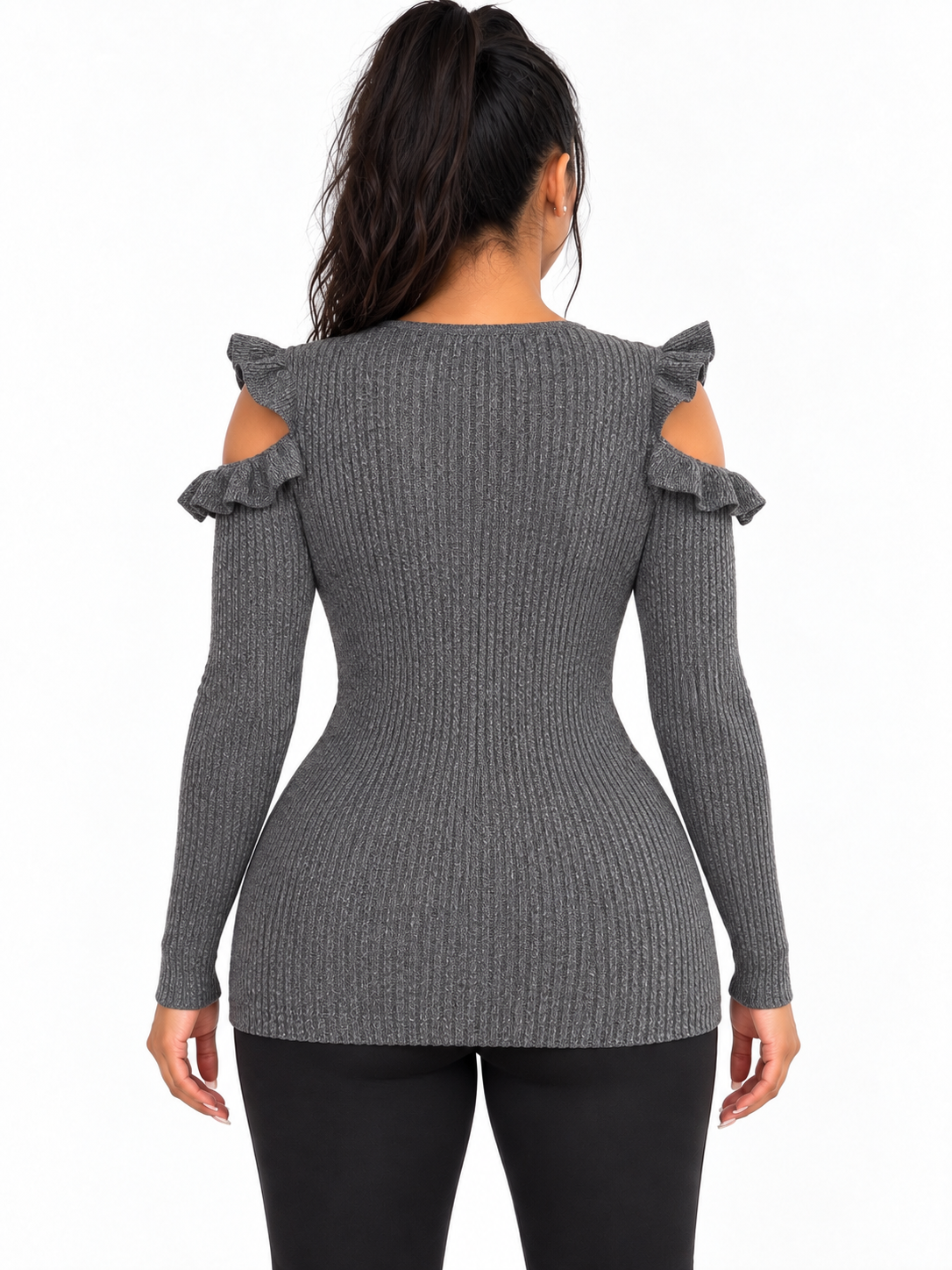 Forever 21 Charcoal Ribbed Cold Shoulder Sweater