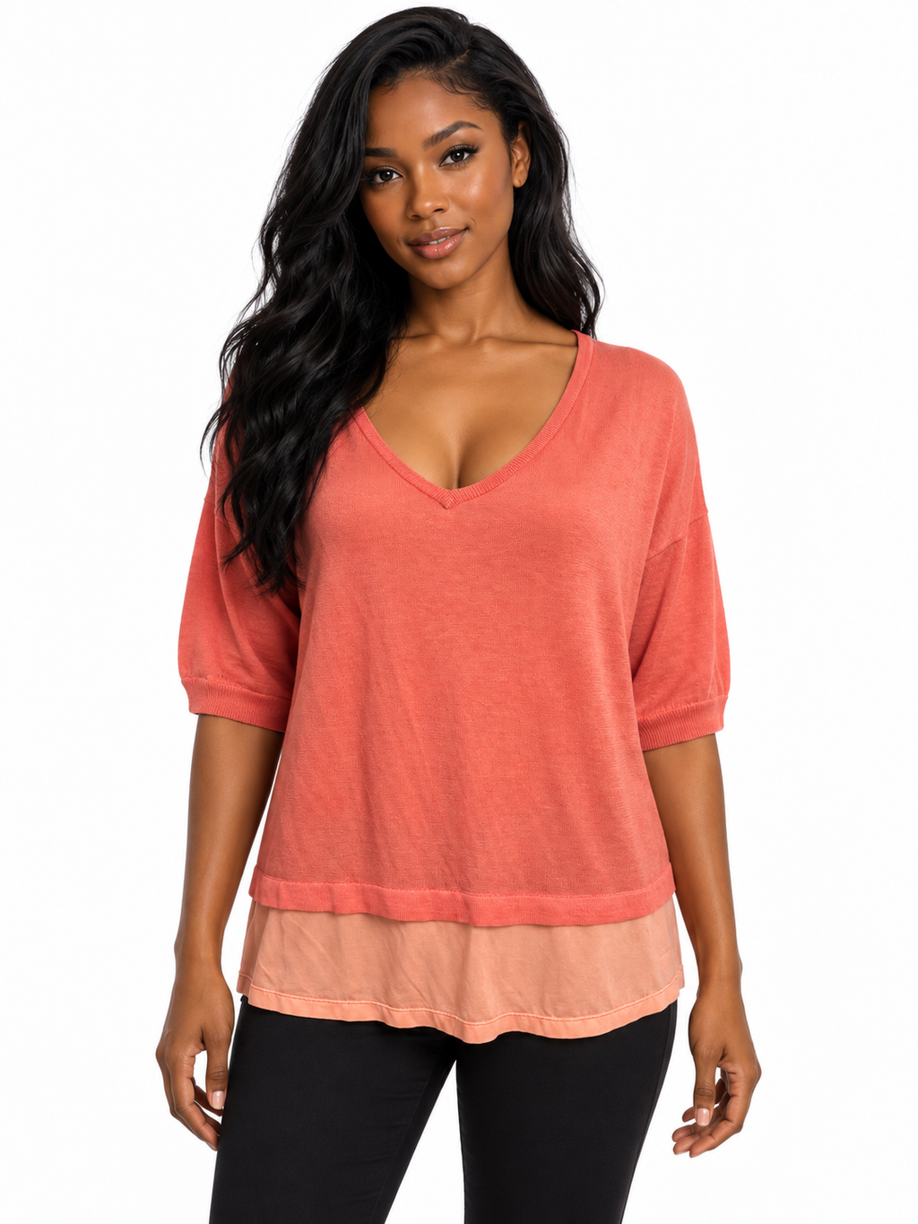 Reality by Jason Tynan Guava Layered V-Neck Top