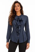 Gap Navy Polka-Dot Ruffle Blouse