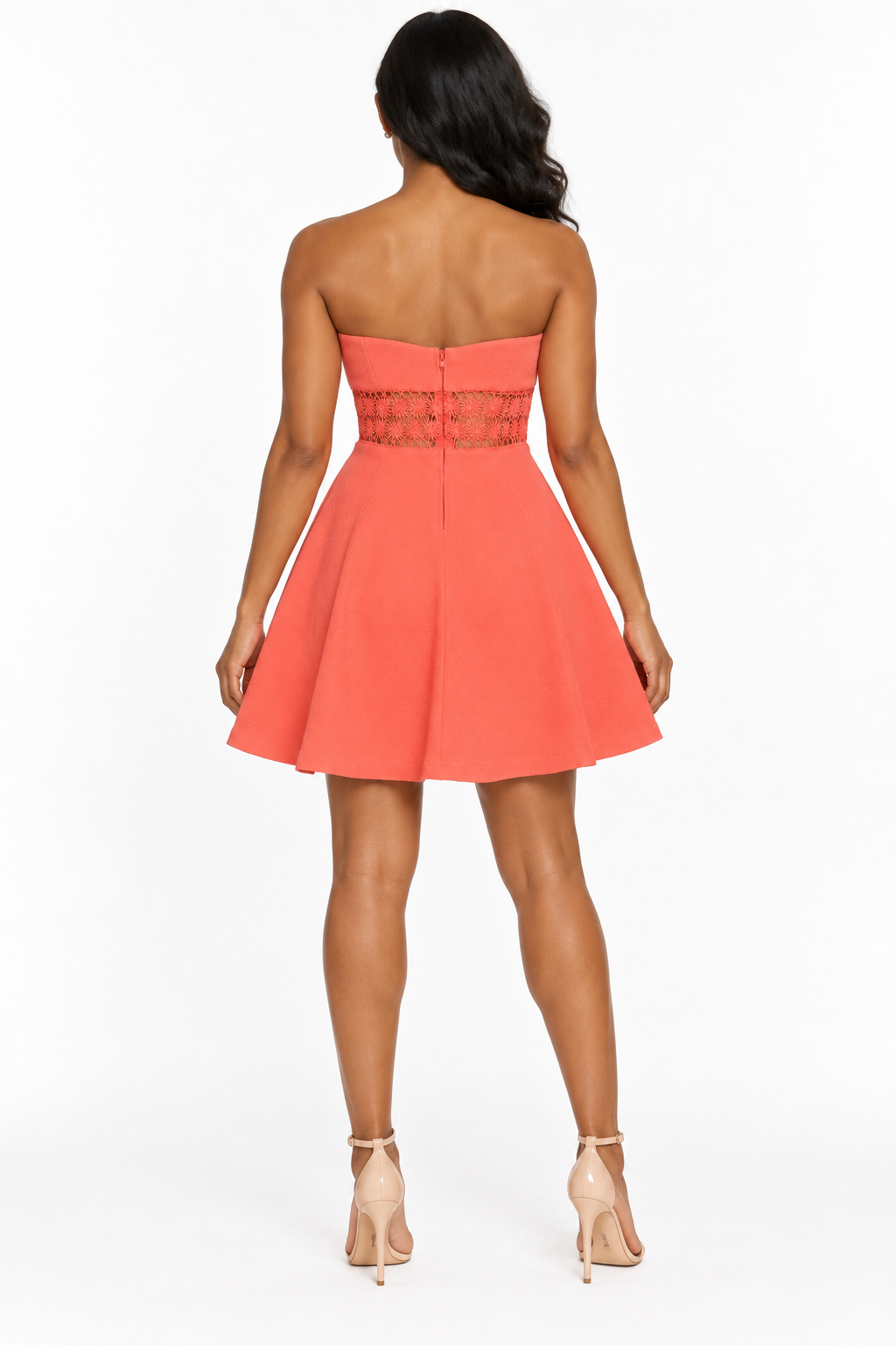 Charlotte Russe Coral Crochet-Waist Strapless Dress