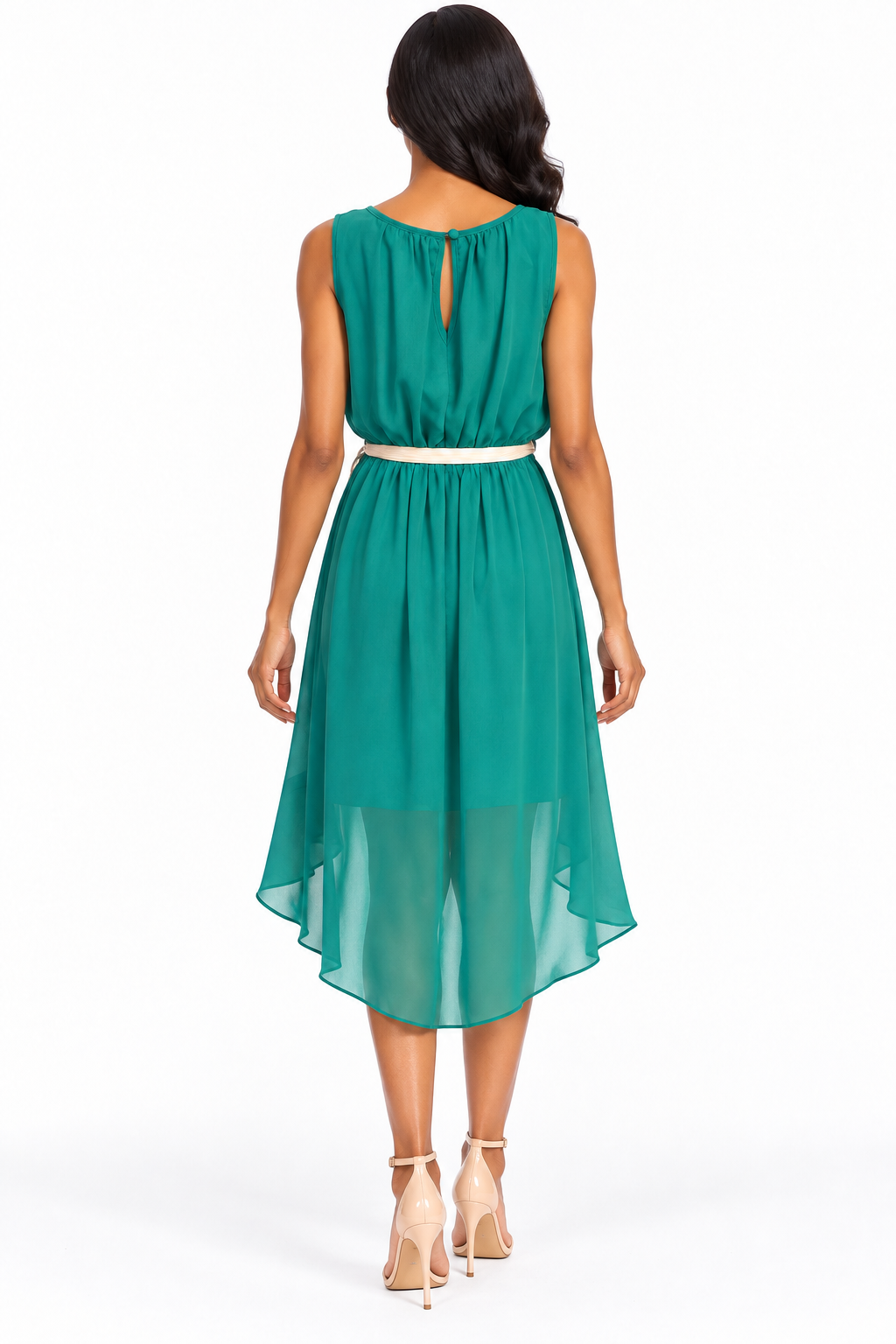 Mode Teal High-Low Chiffon Dress
