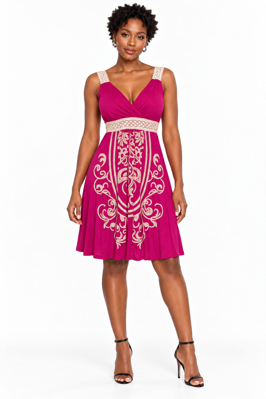 Just Love Magenta Crochet-Trim Dress