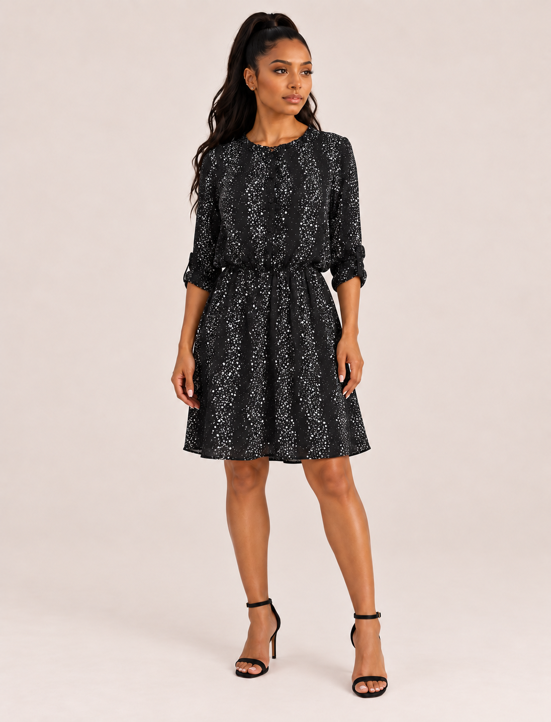 DR2 Black Star-Speckled Shirt Dress