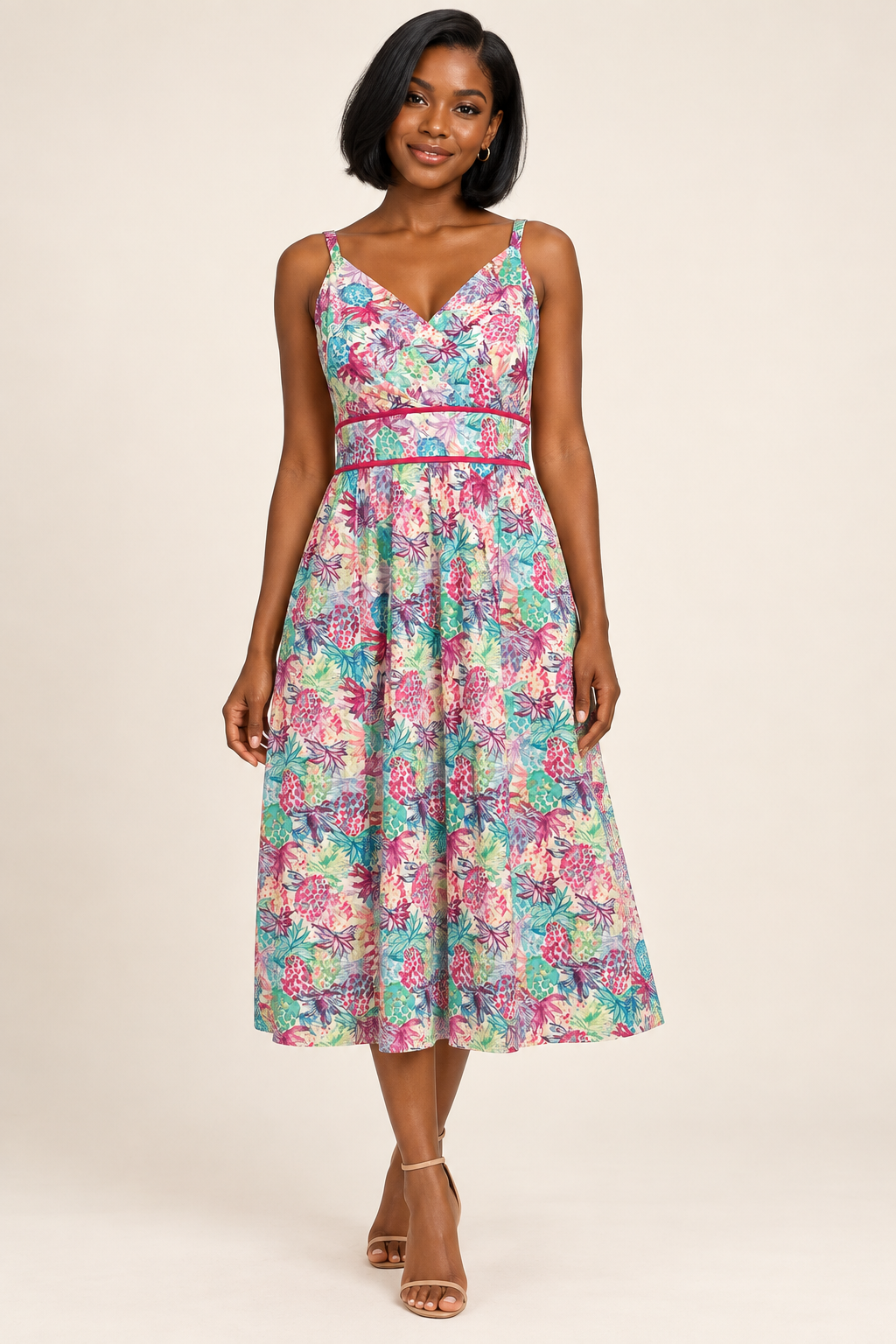 Chetta B Tropical Floral Midi Dress