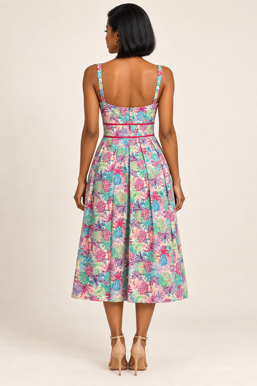 Chetta B Tropical Floral Midi Dress