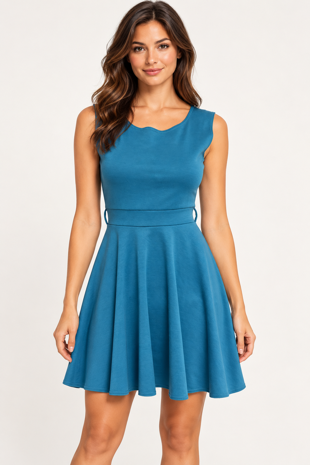 Natalia Teal Blue Fit-and-Flare Dress