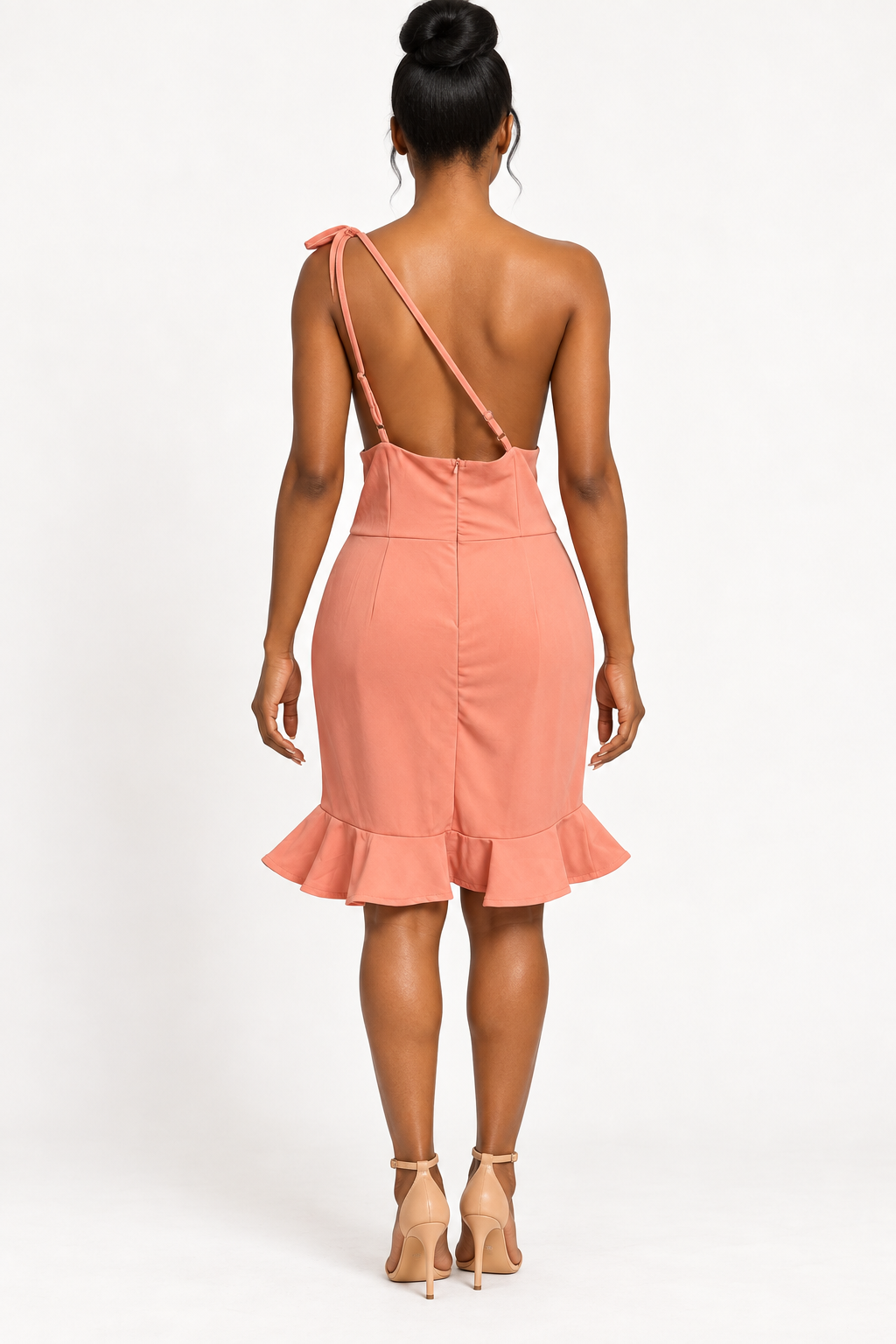 MQCVC Coral One-Shoulder Ruffle Dress