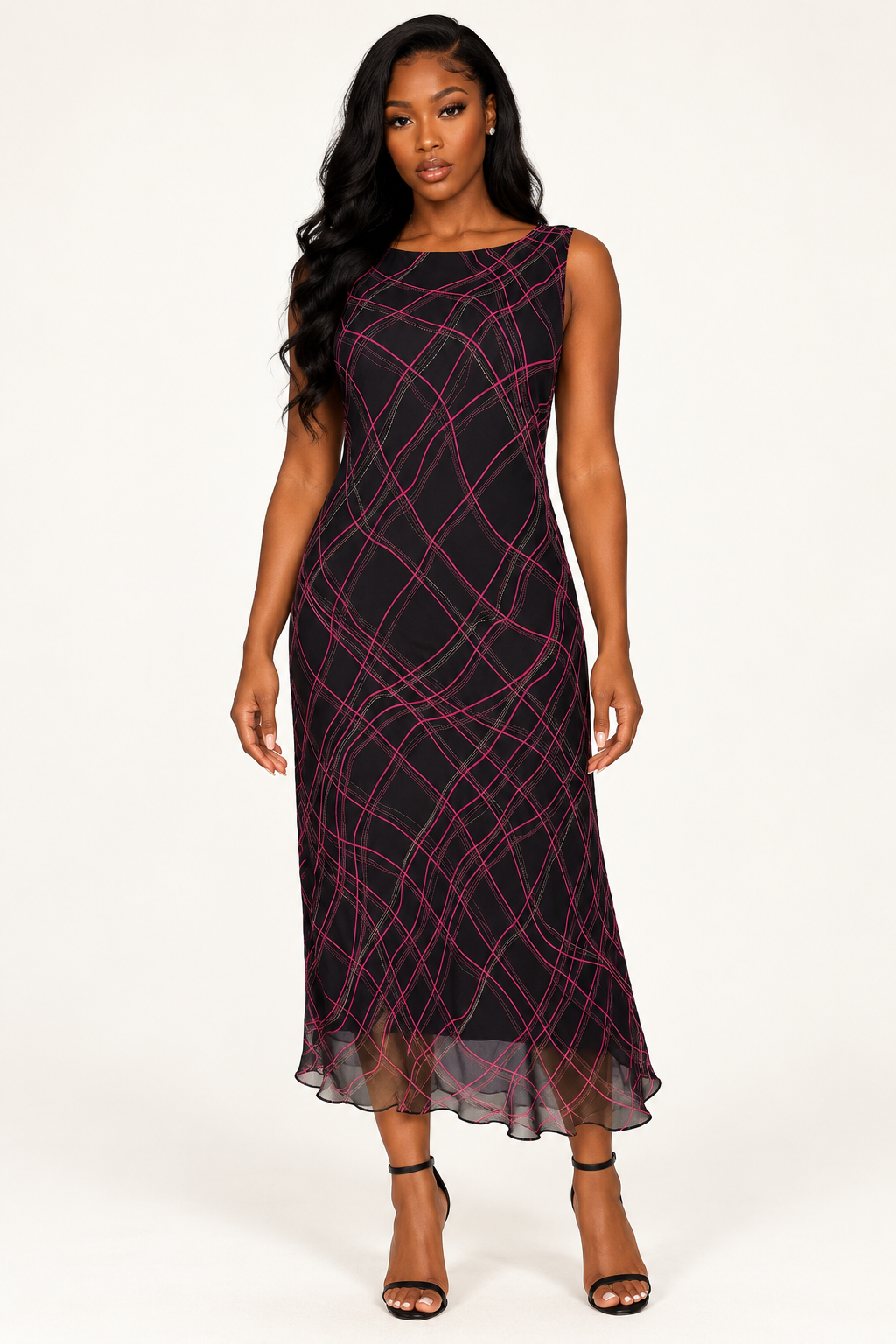 Robbie Bee Black & Pink Cowl-Back Silk Dress