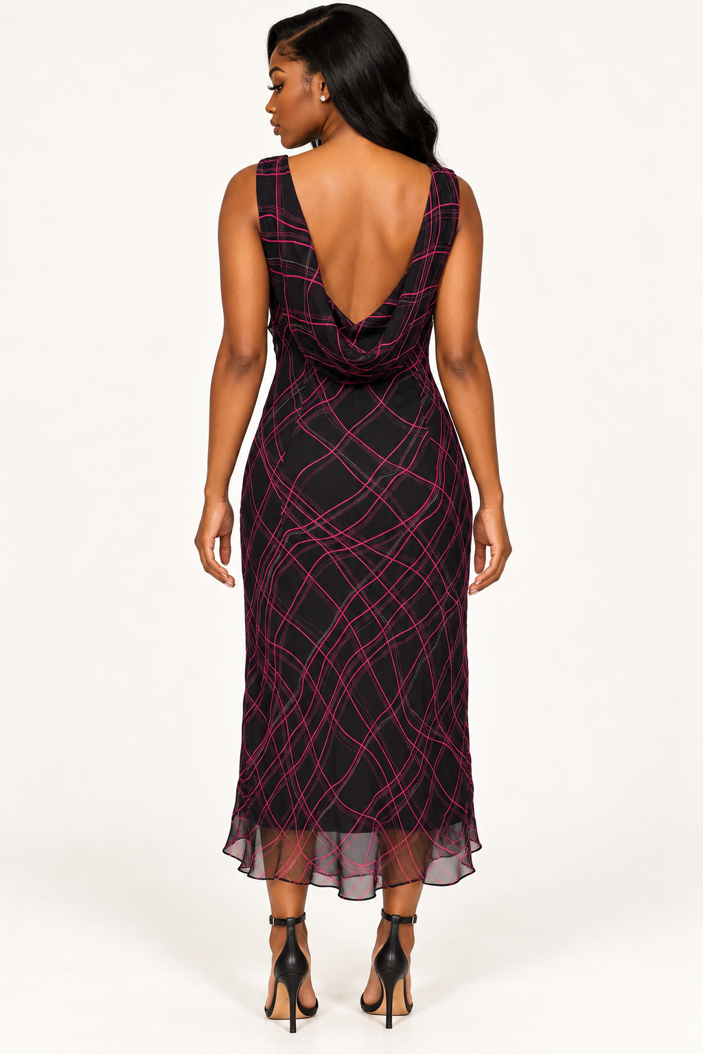 Robbie Bee Black & Pink Cowl-Back Silk Dress