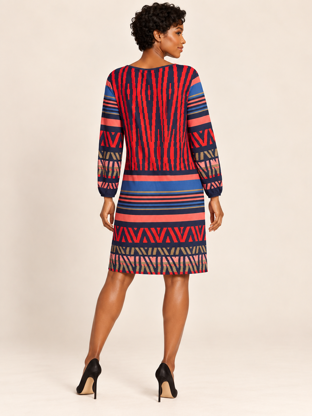 Highness Geometric Print Long-Sleeve Dress