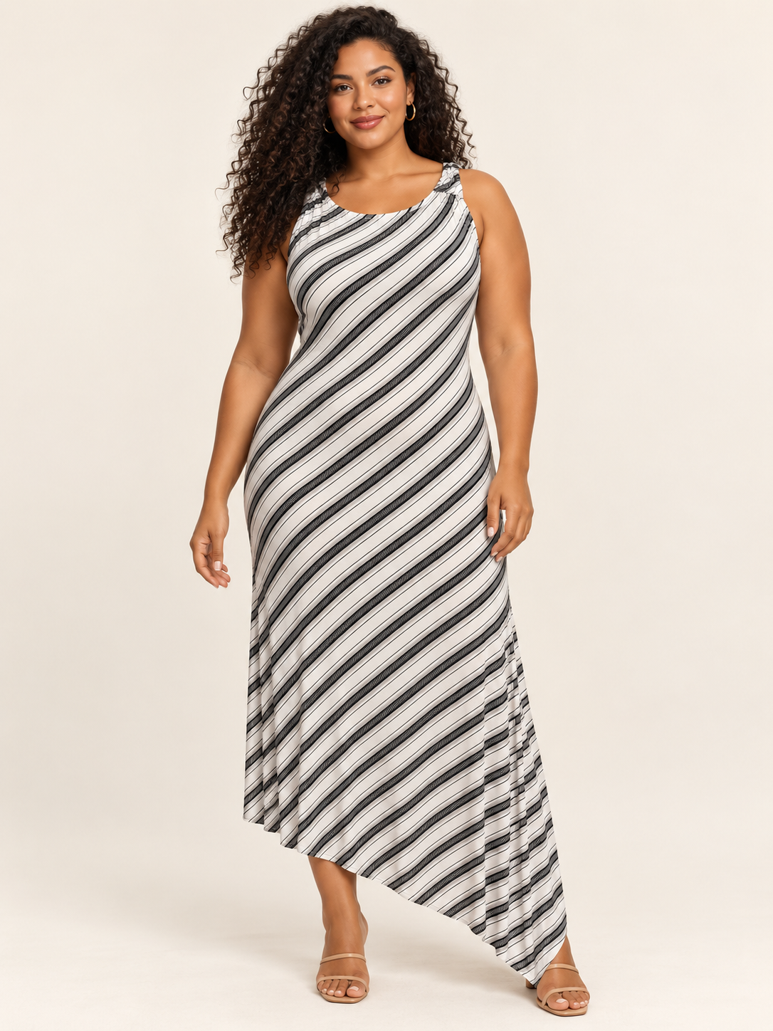 Jennifer Lopez Diagonal-Stripe Maxi Dress