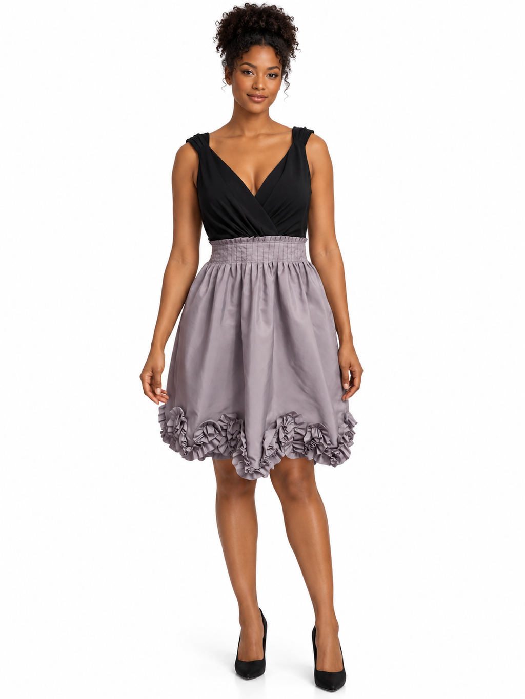 Nightway Collection Black & Gray Rosette Hem Dress