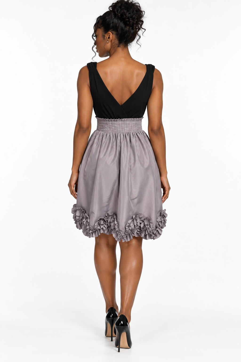 Nightway Collection Black & Gray Rosette Hem Dress