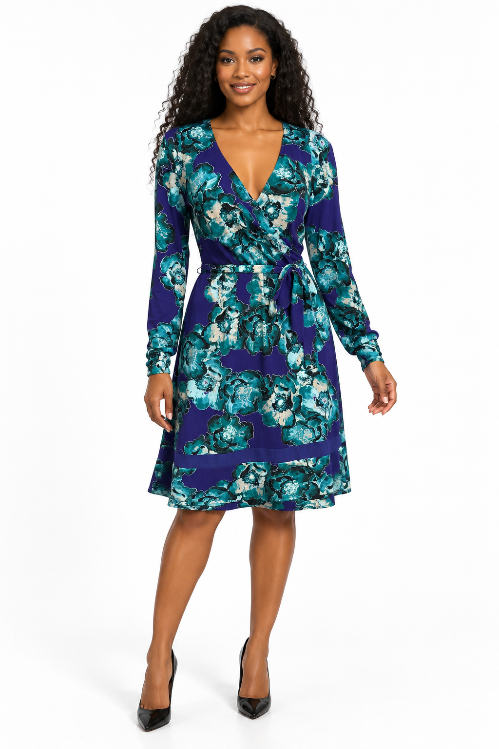 Simply Vera Purple & Teal Floral Wrap-Style Dress