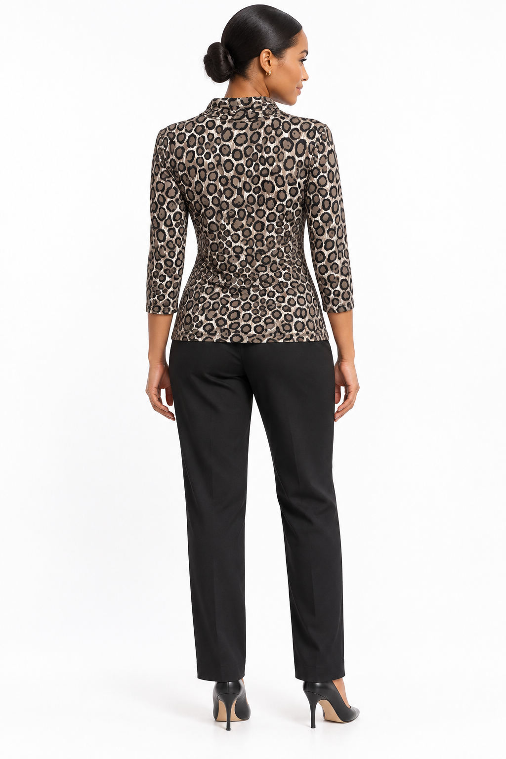 CHAUS Leopard Print Draped Neck Top