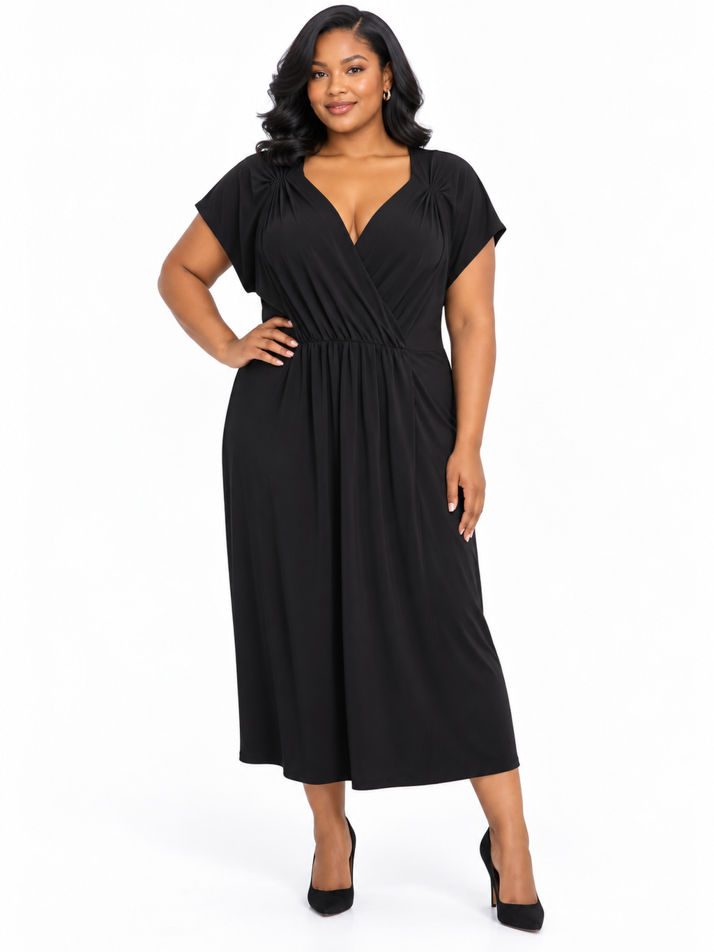 Talbots Black Draped Midi Dress