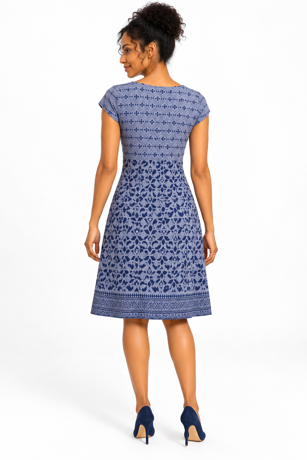Athleta Blue Printed Cap-Sleeve Dress