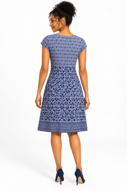 Athleta Blue Printed Cap-Sleeve Dress