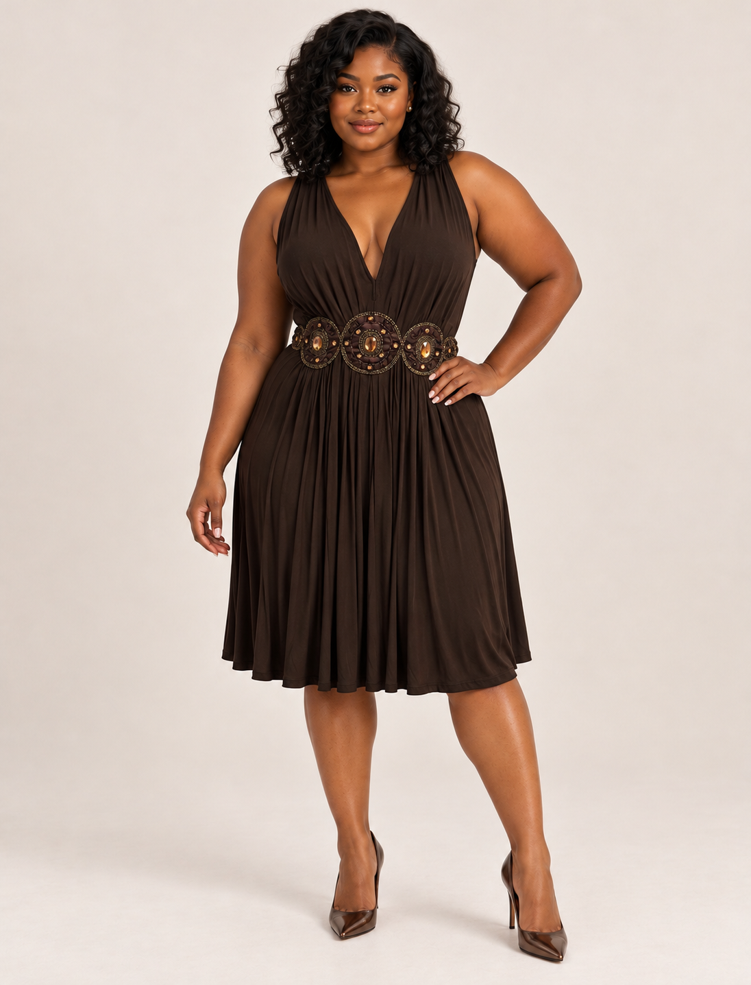 Mixit Chocolate Brown Embellished Dress