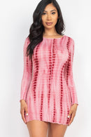 Tie-Dye Printed Lettuce Trim Bodycon Dress