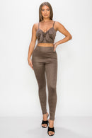 Embossed Snake Print Top And Leggings Set