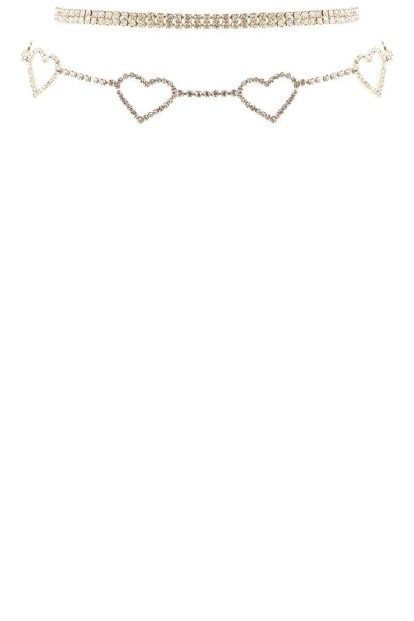 Rhinestone 5 Heart Choker Necklace