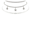 Rhinestone Star Charm 3 Layered Necklace