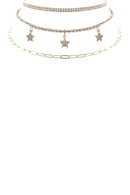 Rhinestone Star Charm 3 Layered Necklace