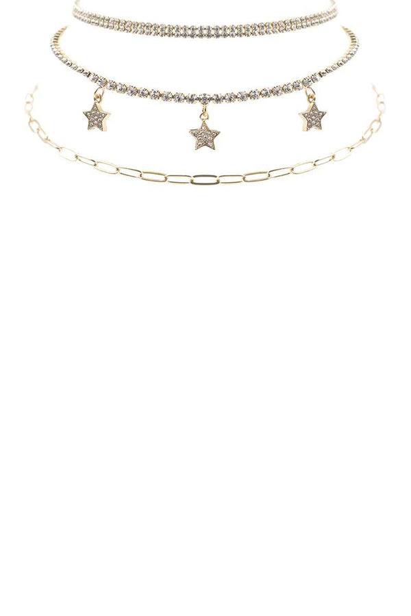 Rhinestone Star Charm 3 Layered Necklace