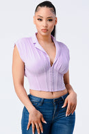 Luxe Collared V-Neck Contrast Blouse Top