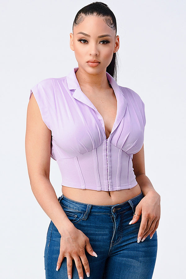 Luxe Collared V-Neck Contrast Blouse Top