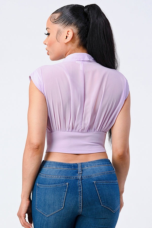 Luxe Collared V-Neck Contrast Blouse Top