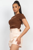 Self-Tie Ribbon Front Cutout Crop Top