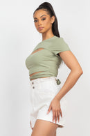 Self-Tie Ribbon Front Cutout Crop Top