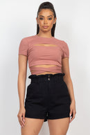 Self-Tie Ribbon Front Cutout Crop Top