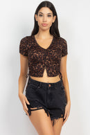 Ruched Drawstring Animal-rinted Crop Top
