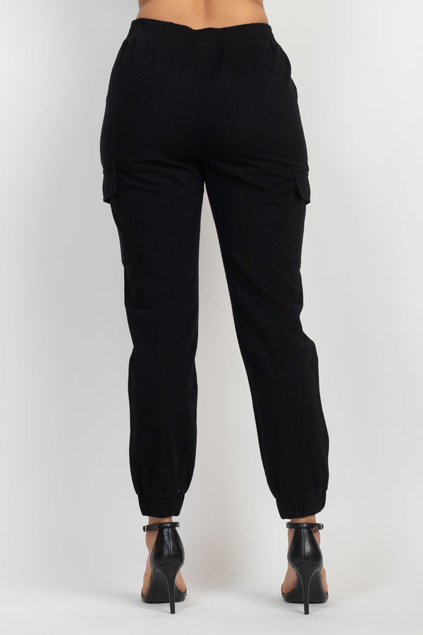 Solid High-Rise Pocketed Jogger Pants