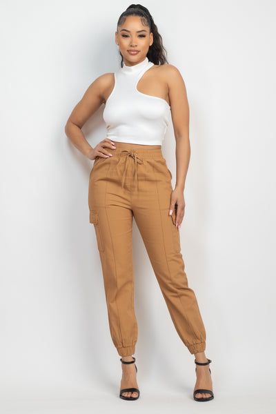 Solid High-Rise Pocketed Jogger Pants