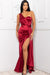 Satin One Shoulder Pleated Draped Side Maxi Dress